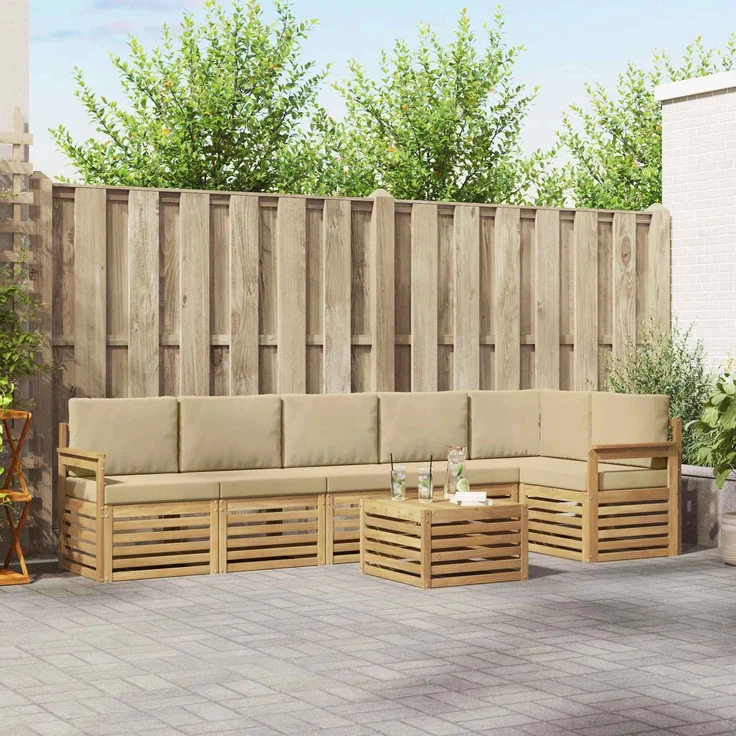 vidaXL Outdoor-Sofagarnitur 7 stk. 6-Sitzer Weiß und Beige Polyester 3391943 – Bild 1