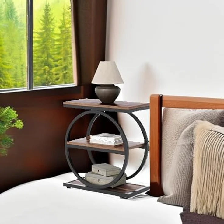 LITTLE TREE 3-stöckiger Beistelltisch, schmaler Sofa-Beistelltisch für Wohnzimmer, hoher Nachttisch, rustikales Braun und Schwarz – Bild 7