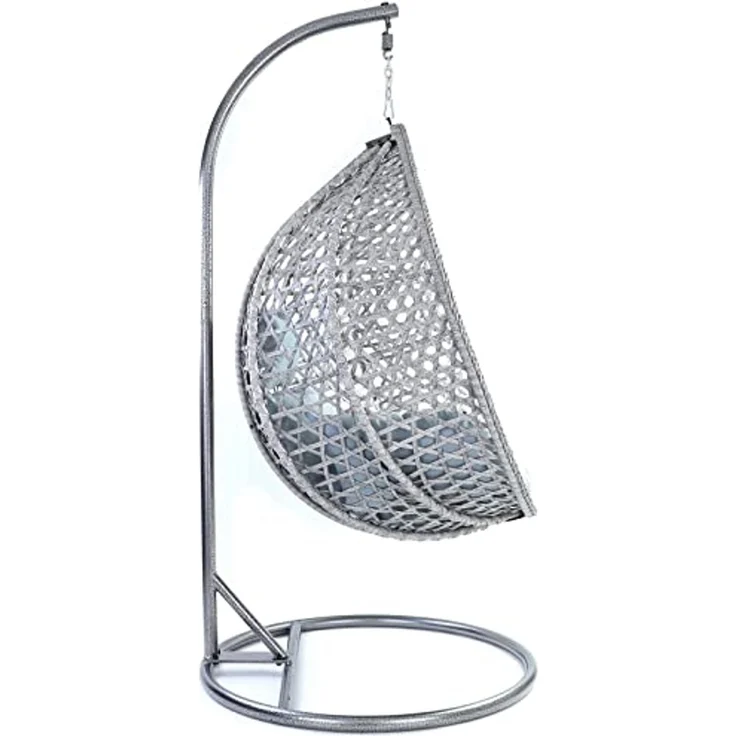 Luxus Hängesessel Style XXL Korb Gestell Grau mit Relaxkissen Hell Grau – Bild 2