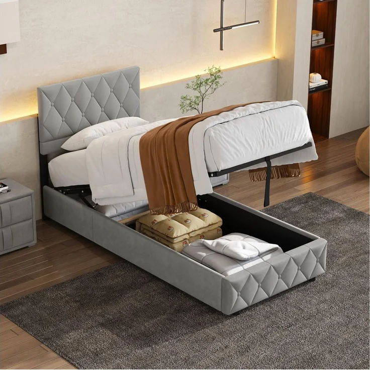 HAUSS SPOLE Polsterbett 90×200 mit Bettkasten Funktionsbett Stauraumbett mit matratze,grau – Bild 5