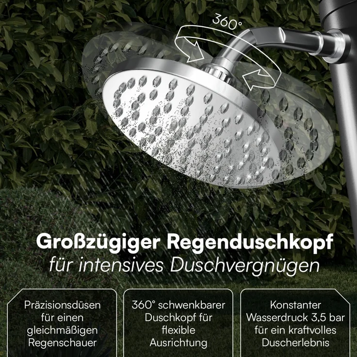STEELSØN 'Velion' Solardusche 20 Liter, schwarz, warmes Wasser bis 60°C, Gartendusche mit schwankendem Regenduschkopf und Wasserhahn, Outdoor Dusche inkl. Schutzhaube – Bild 4