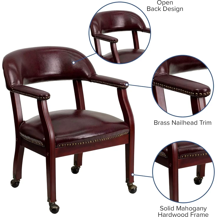 Flash Furniture Sarah Oxblood Konferenzstuhl, Vinyl, luxuriös, mit Akzent-Nagelbesatz und Rollen – Bild 4