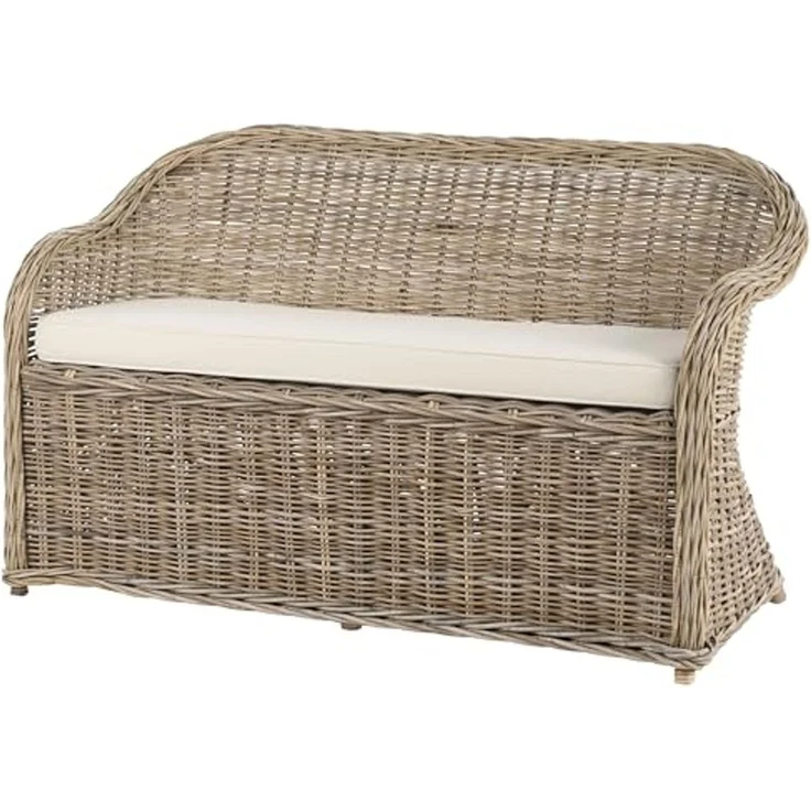 Beliani 'SUSUA' Gartensofa mit Ottomane, 2-Sitzer, Rattan natur, 141 x 69 x 86 cm – Bild 6