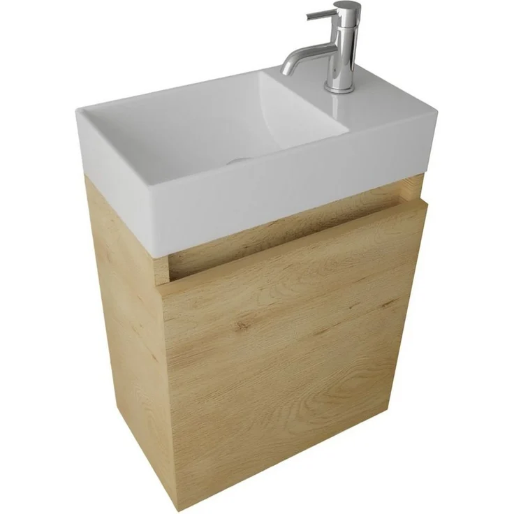 Alpenberger Badmöbel-Set Gäste WC Waschbecken mit Unterschrank - Badschrank Hängend, (2-tlg. Waschtisch Set Eiche Natur, Waschbeckenunterschrank mit Softclose), Waschplätze für Kleine Bäder - Badschrank Hängend und Vormontiert – Bild 1