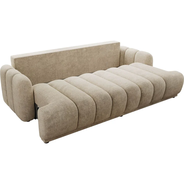 Schlafsofa ACCORDO 3-Sitzer mit Schlaffunktion, DL-Mechanismus, Wellenfederung & Massivholz, freistehend rundum bezogen - Beige Schenille grob gewebt – Bild 6