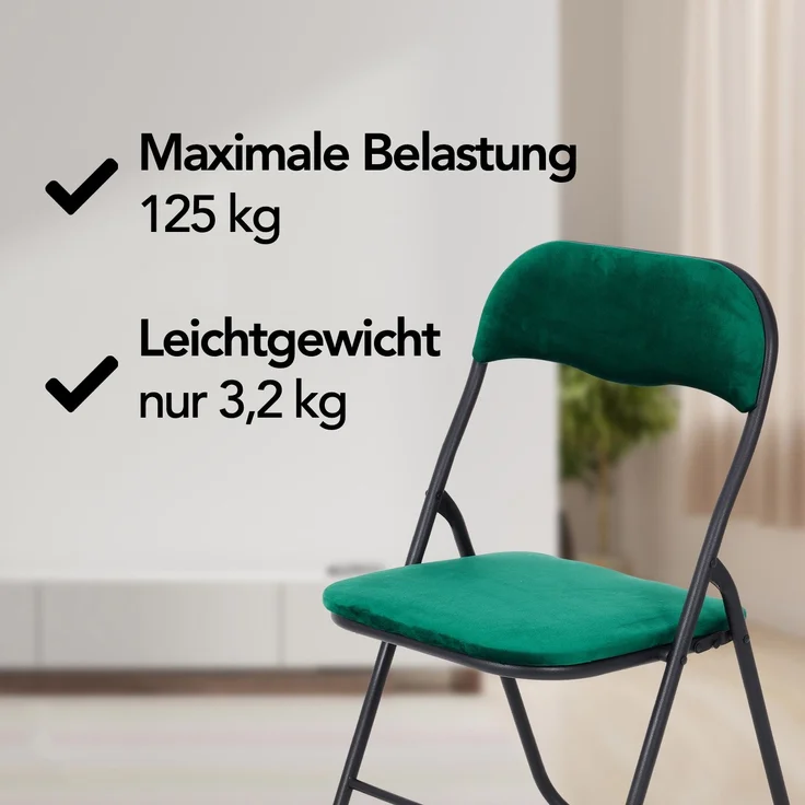 Brixy Klappstühle - 2er Set - Klappstühle - Samt - Esstischstühle - Klappstühle - 43 x 47 x 80 cm - Stühle - Grün – Bild 7