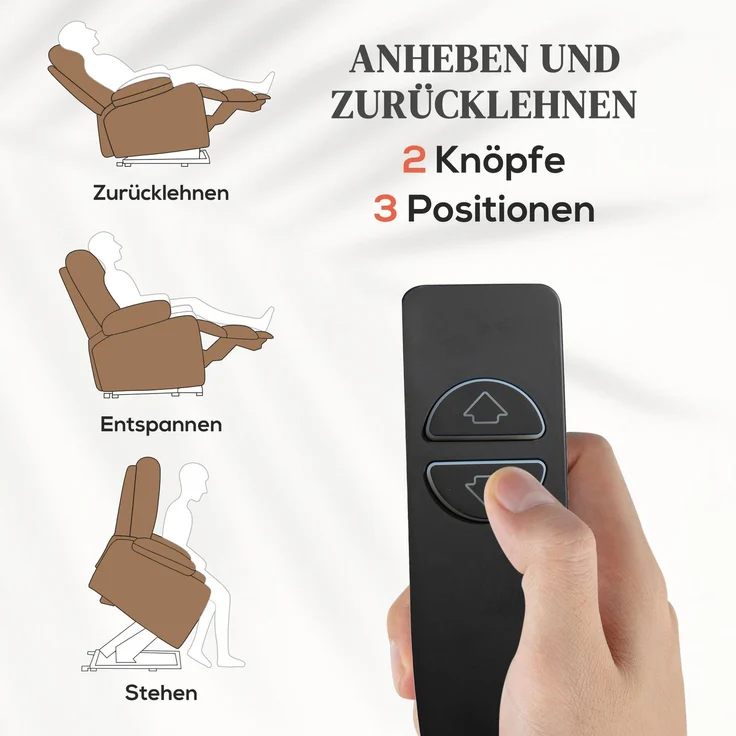 MELAYR, Relaxsessel mit Aufstehhilfe, elektrisch, 90x75x100cm, Braun – Bild 6