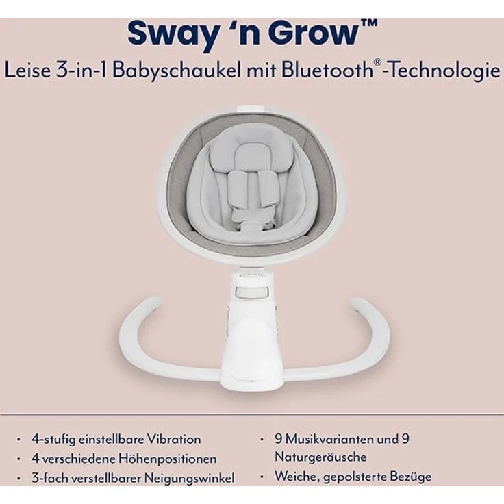 Graco Sway ’n Grow™ elektrische Babyschaukel und Sesssel, 3in1, ab Geburt bis ca. 4 Jahre (18 kg), sanft und leise, 3-fach verstellbarer Sitz, Heather – Bild 2