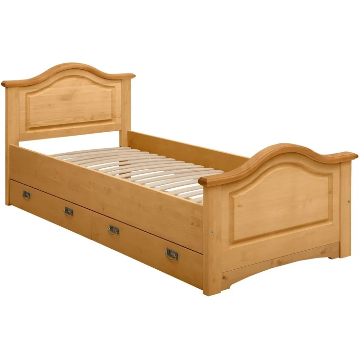 Home affaire Massivholzbett Konrad, Stauraumbett, Messinggriffe, rustikaler Landhausstil, inklusive 2 Schubladen, zertifiziertes Massivholz – Bild 2