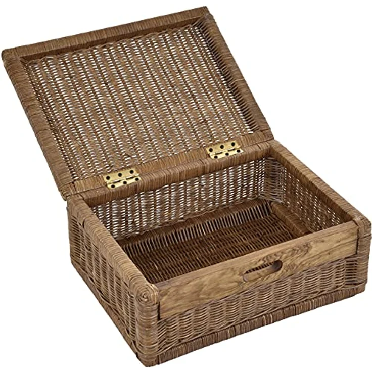 Krines Home Aufbewahrungskorb Flacher Korb mit Deckel Rattan geflochten Regalkorb Aufbewahrungsbox – Bild 5