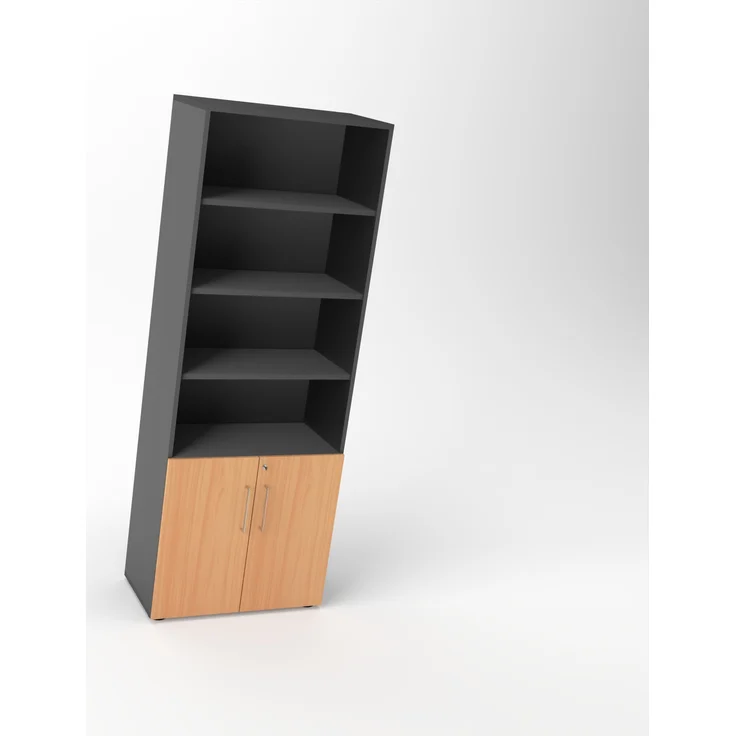 Rheinland Möbel Flügeltürenschrank Cabino 80×42×216 cm – abschließbarer Aktenschrank 2OH mit Regalaufsatz 4OH in Graphit/Buche mit 110° Drehtüren & Metallgriff – Bild 1