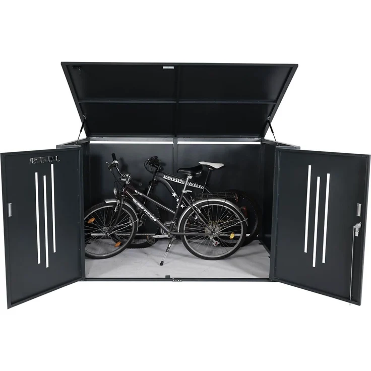 4er-Fahrradgarage HWC-K64, Gerätehaus Fahrradbox mit Deckel, abschließbar Metall 121x202x150cm, anthrazit – Bild 7