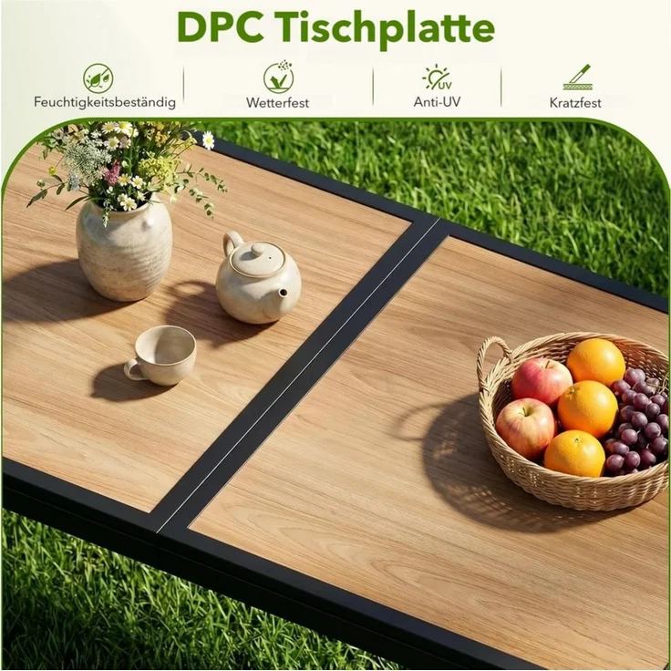 TLGREEN Gartentisch Groß, 150×80×72 cm DPC Balkontisch, (Rechteckiger Terrassentisch mit Metallgestell), Esstisch Outdoor für Garten, Balkon, Terrasse,Innenräume usw – Bild 4