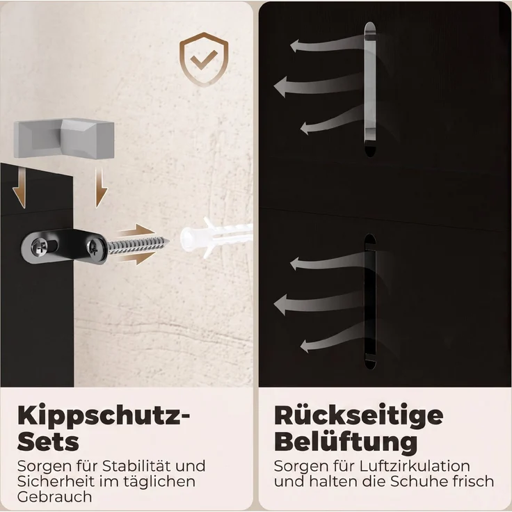 HOMCOM Schuhschrank, Spanplatte, MDF, Schwarz, 72L x 34B x 103H cm – Bild 7