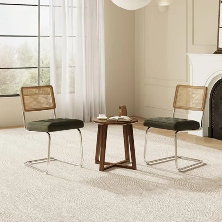 COLAMY Rattan Esstischstühle 4er Set, Samtbezug mit Metallgestell, Grün – Bild 8