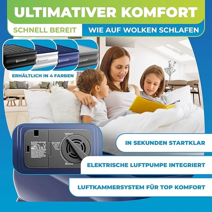 KESSER® Aufblasbare Matratze Luftbett Selbstaufblasend Gästebett mit eingebauter elektrischer Pumpe, Luftmatratze für Camping oder Heimgebrauch Mit Tasche, geeignet für 2 Person - 203 x 152,5 x 51 cm – Bild 2