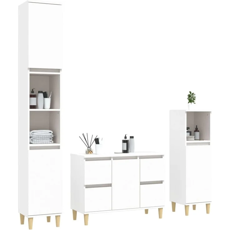 vidaXL 3-tlg. Badmöbel-Set Weiß Holzwerkstoff 3185597 – Bild 2