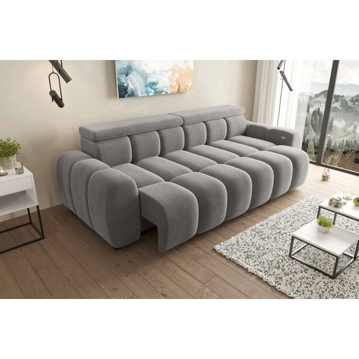 99rooms Alessio Bigsofa Velours TIFFANY Silber mit Sitztiefenverstellung – Bild 3