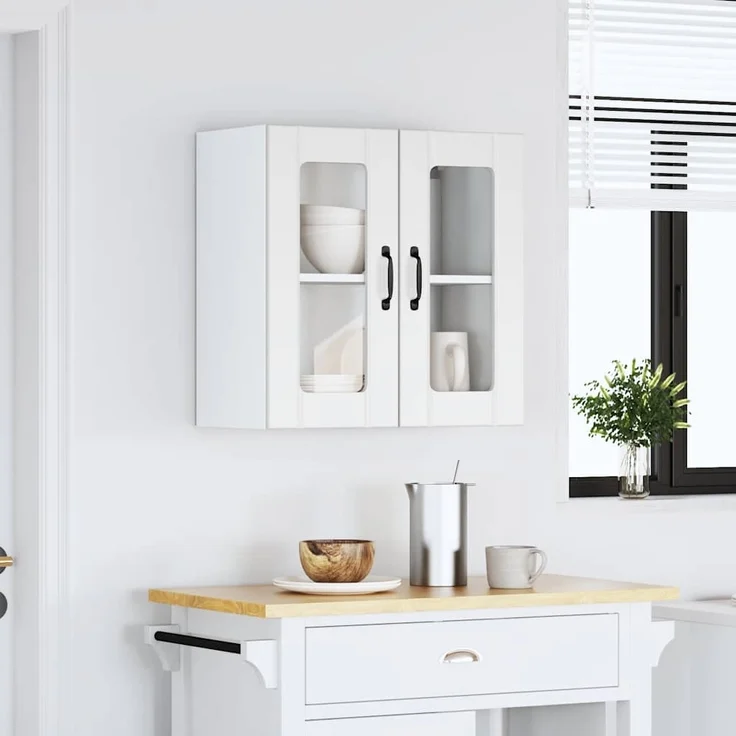 vidaXL Küchen-Hängeschrank mit Glastür Lucca Weiß Holzwerkstoff 853907 – Bild 2