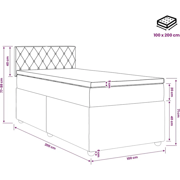 vidaXL Boxspringbett mit Matratze Hellgrau 100 x 200 cm Samt 3451613 – Bild 11