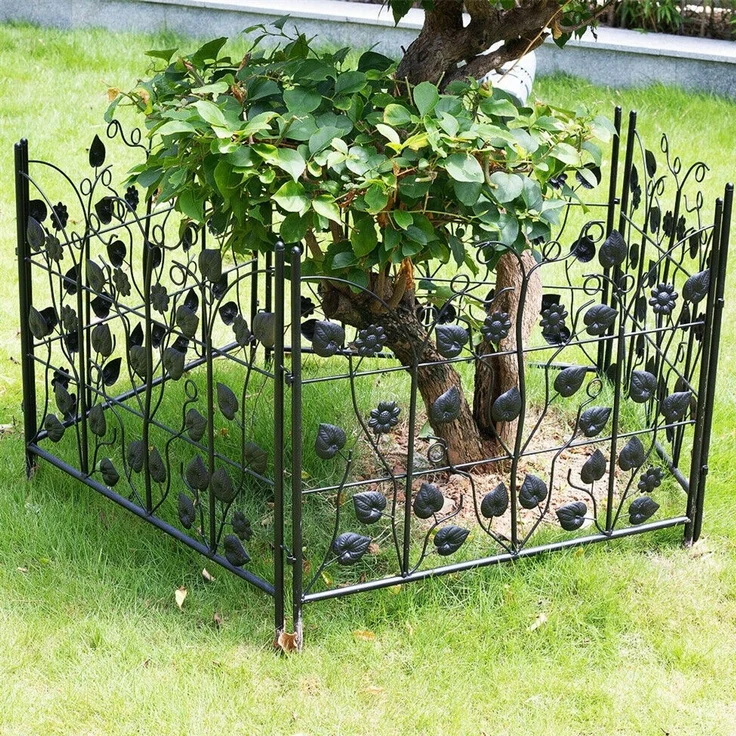 UNHO Gartenzäune Teichzaun 5 Stück Gartenzaun Zaunelemente Metallzaun Gartentor Steckzaun Dekozaun Teichzaun Metall Randzaun 69x67 cm Schwarz – Bild 7