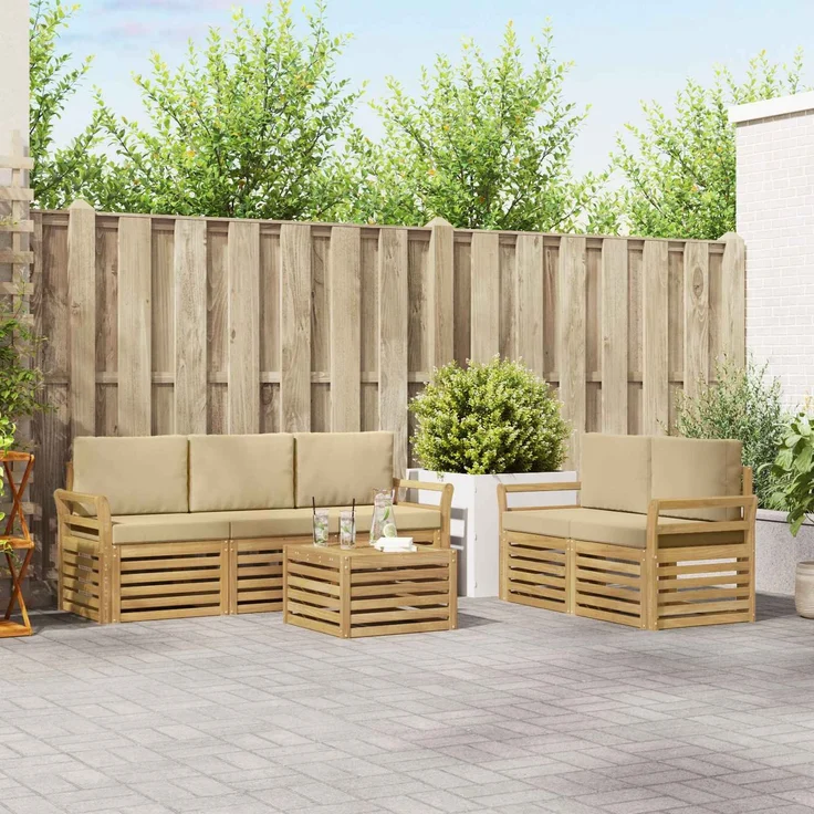 vidaXL Outdoor-Sofagarnitur 6 stk. 5-Sitzer Weiß und Beige Polyester 3391398 – Bild 1