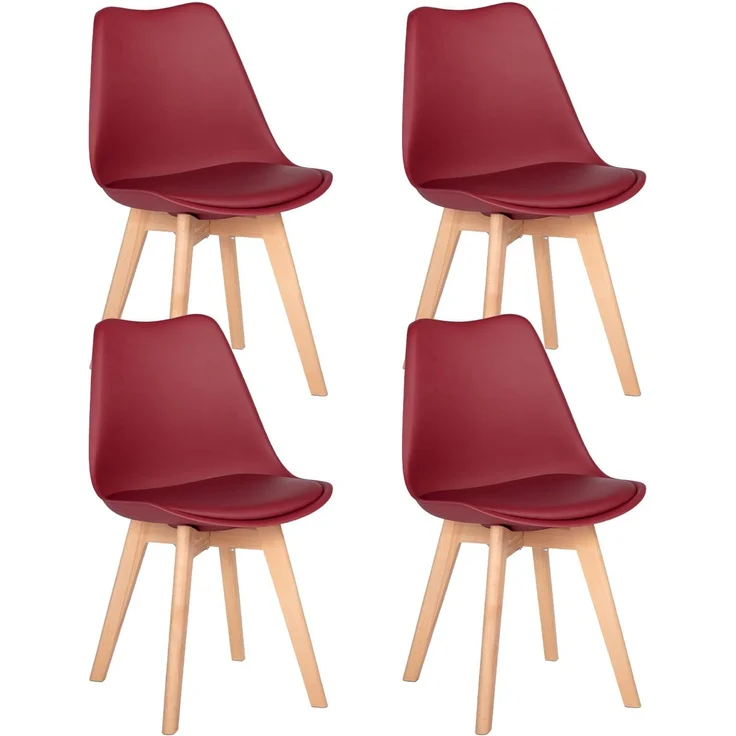 EGGREE 4er-Set Skandinavischer Esszimmerstuhl SGS Tested, Gepolsterter Küchenstuhl, Retro Bürostuhl mit Massiven Buchenholzbeinen, Ziegel Rot