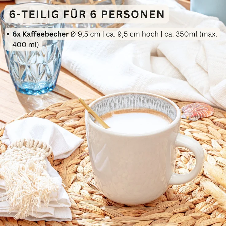 SÄNGER Steingut Kaffeebecher Kreta 6 teilig – Bild 2