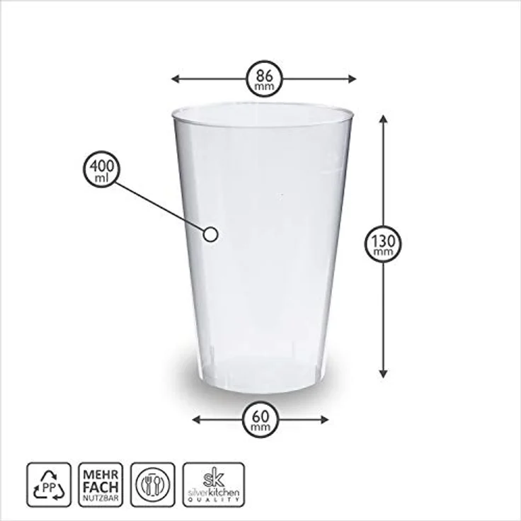 Silverkitchen 40x Partybecher 400ml - Mehrweg Trinkbecher Cocktailbecher aus Hartplastik, Mehrwegtrinkgläser Plastik, Mehrwegbecher 0,4 l Made In Germany – Bild 8