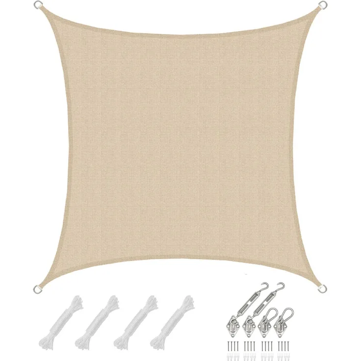 2x2m UV Sonnensegel Atmungsaktiv mit Befestigung Beige