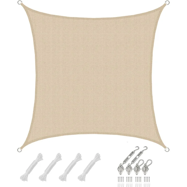 2x2m UV Sonnensegel Atmungsaktiv mit Befestigung Beige – Bild 1