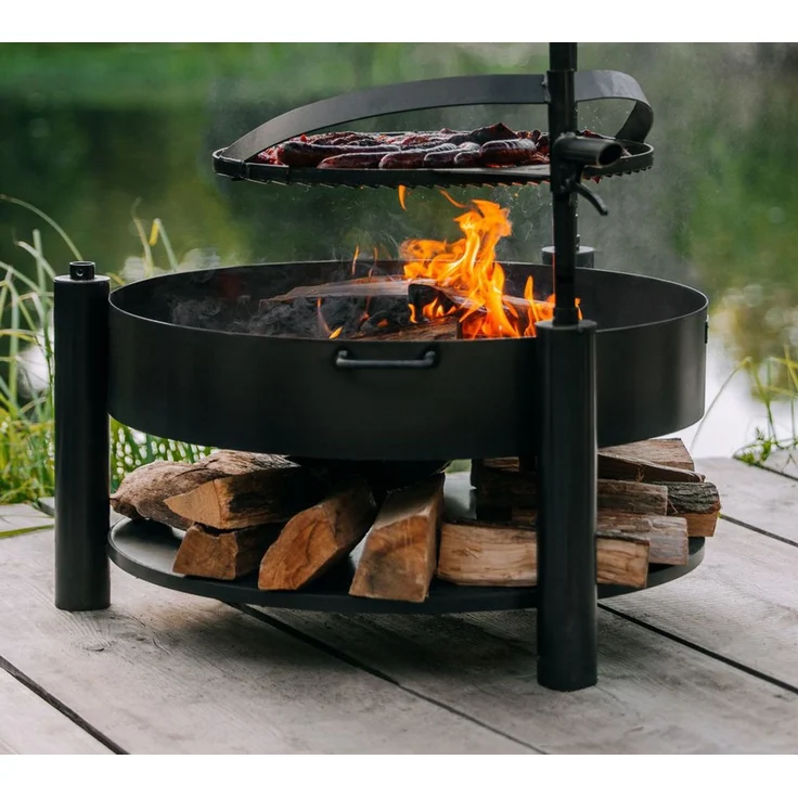 CookKing 'Montana X' Feuerschale, Inkl. Holzlager & Zubehör, Stahl Schwarz, Ø 80 x 110 cm – Bild 3