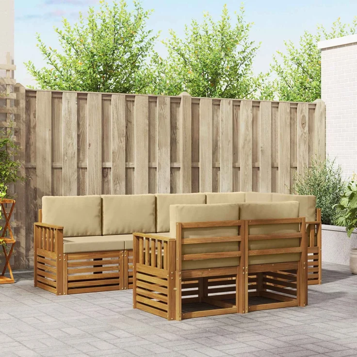vidaXL Outdoor-Sofagarnitur 7 stk. 7-Sitzer Natur und Beige 3374963 – Bild 1