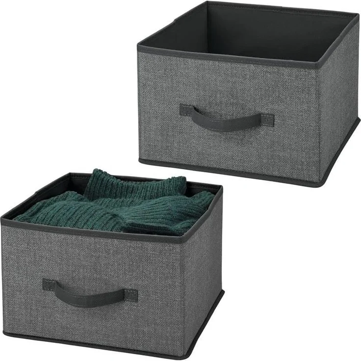 Aufbewahrungsbox Stoffbox 2er Set mit Griff Kunstfaser mDesign Grau / Schwarz – Bild 1