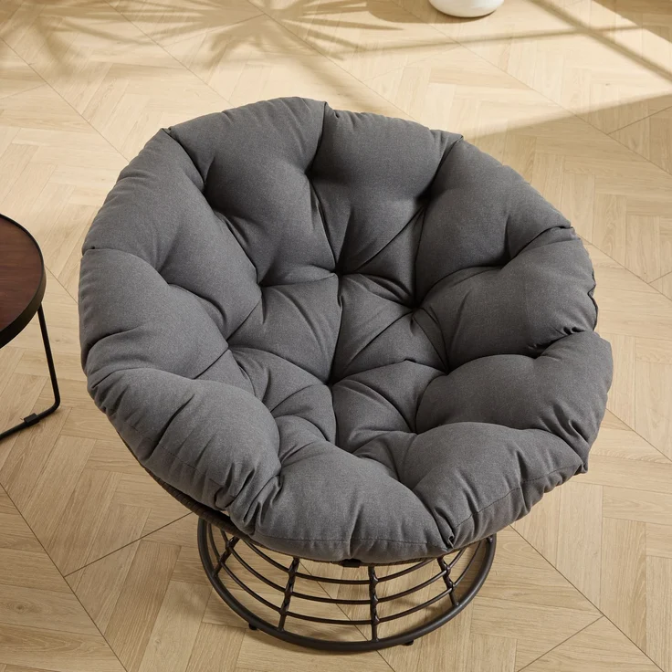 Bequemer, ergonomischer Papasan-Sessel aus Rattan, 360° drehbar, für drinnen und draußen, mit weichem, dickem Kissen, ideal für Wohnzimmer, Schlafzimmer und Leseecke, braunes Gestell mit grauem Kissen – Herde – 66 x 63 x 43 cm – YOUDENOVA – Bild 10