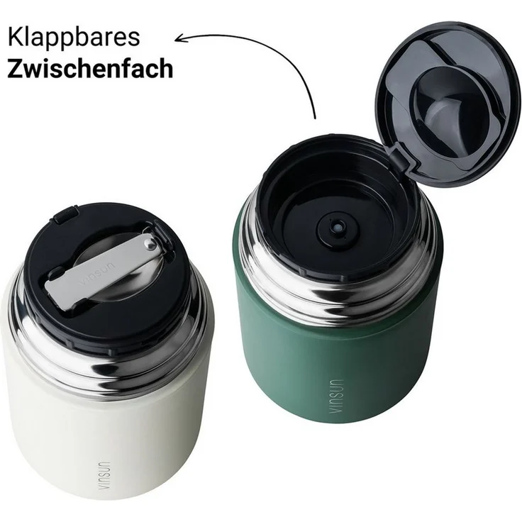 Vinsun Lunchbox Thermobehälter für Essen 800ml inkl. Löffel, doppelwandig isoliert, Edelstahl, BPA frei, auslaufsicher, bruchfest, für warme und kalte Speisen – Bild 2