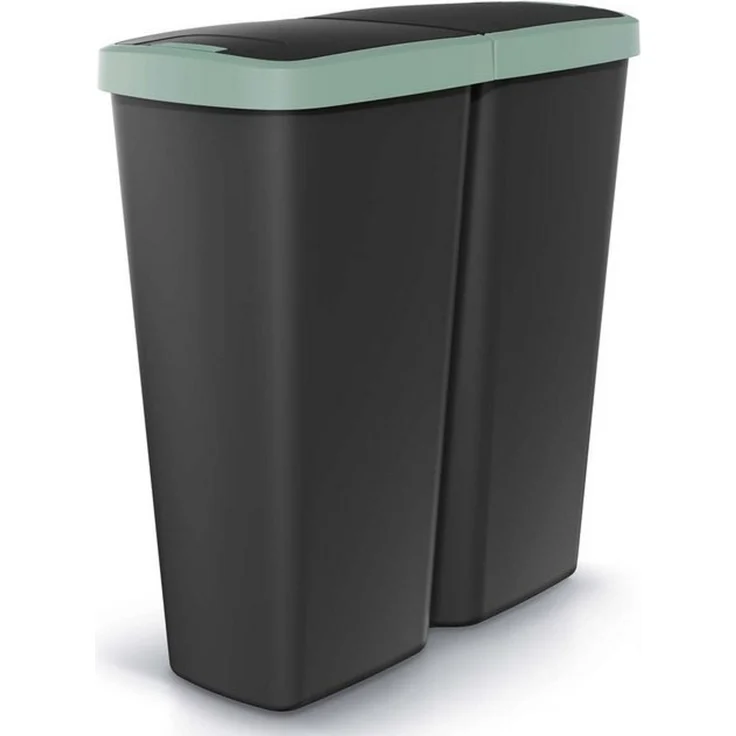 KEDEN® Mülleimer Küche 50L 2 Fächer mit Deckel Schwarz Grün – Bild 4
