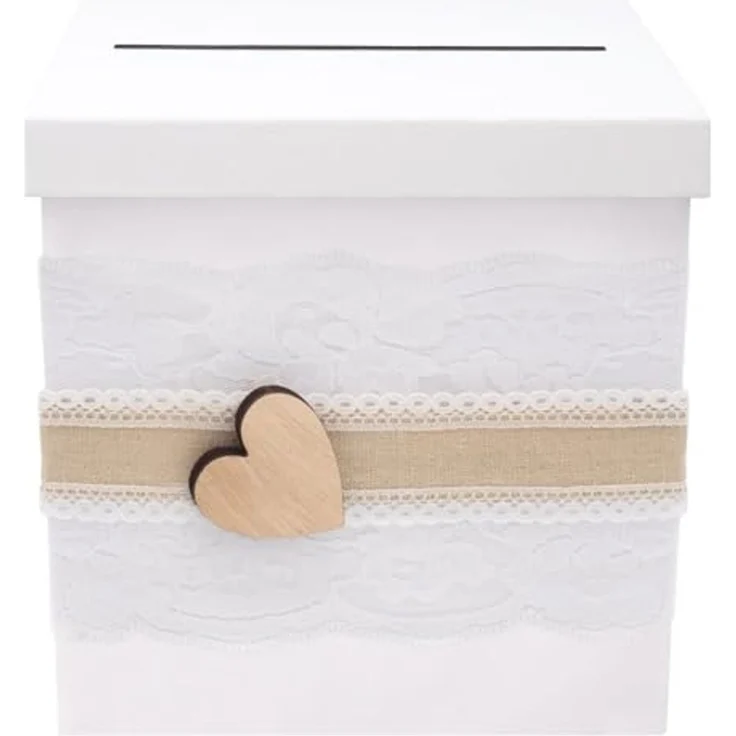 ZauberDeko Geschenkbox Briefbox Kartenbox Vintage Herz Spitze Hochzeit Geldgeschenk Weiß – Bild 3