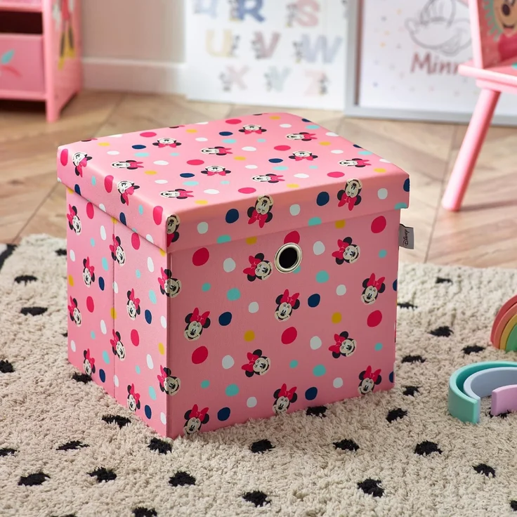 Disney Classic Minnie Maus Ottomanen-Aufbewahrungsbox, faltbar, quadratische Spielzeugtruhe, Box mit Deckel für Kinder, Fußhocker, belastbar bis zu 30 kg, rosa – Bild 2