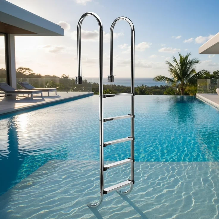 Pool Leiter, 5 stufig, Edelstahl Silber, 206,5 x 55 x 35,5 cm – Bild 1