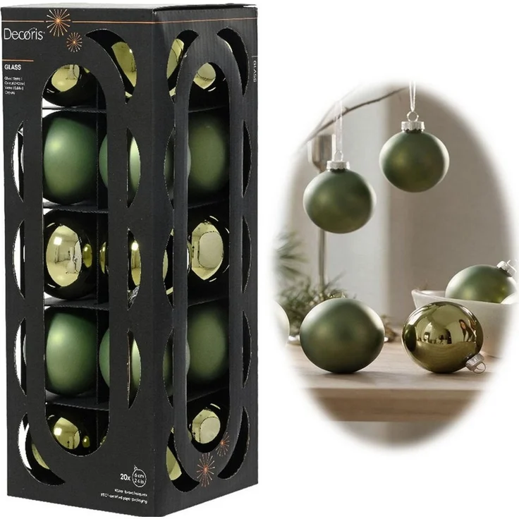 LS-LebenStil Weihnachtsbaumkugel 18-20 Design Glas Weihnachtskugeln 6cm Grün Rosmarin Christbaum Dekoku (18 St), Edle Weihnachtsdeko Matt / Glänzend Weihnachtsbaumschmuck Deko Kugeln – Bild 1