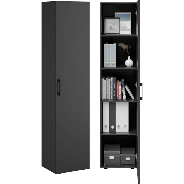 Bellamio 'Apol' Mehrzweckschrank schmal, schwarz, 176x33x40 cm, Aktenschrank mit 5 Ablagefächern, Tür beidseitig montierbar – Bild 1