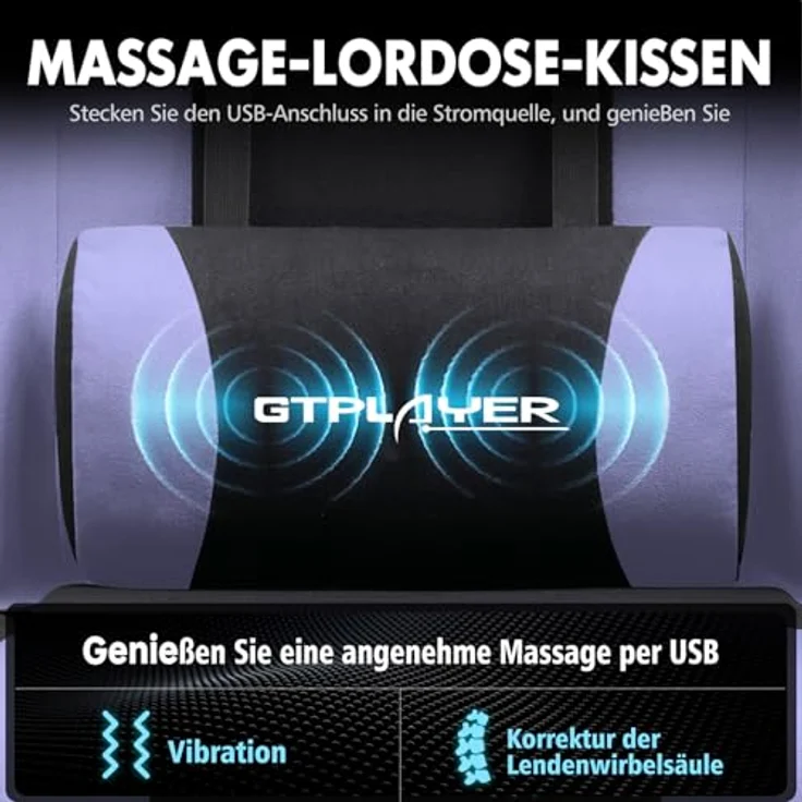 GTPLAYER Gaming Stuhl, Bürostuhl, Ergonomischer Pc Stuhl, Gaming Sessel mit Massagelendenwirbelstütze, Task Stühle mit Fußstütze und Kopfstütze, Lila Stoff – Bild 5