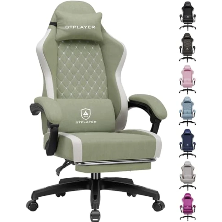 GTPLAYER Gaming Stuhl Ergonomischer, PC Stuhl Atmungsaktiver Stoff, Groß und Hoch Drehbarer Schreibtischstuhl mit Fußstütze,Verstellbare Lendenwirbelstütze und Kopfstütze,Grün – Bild 1
