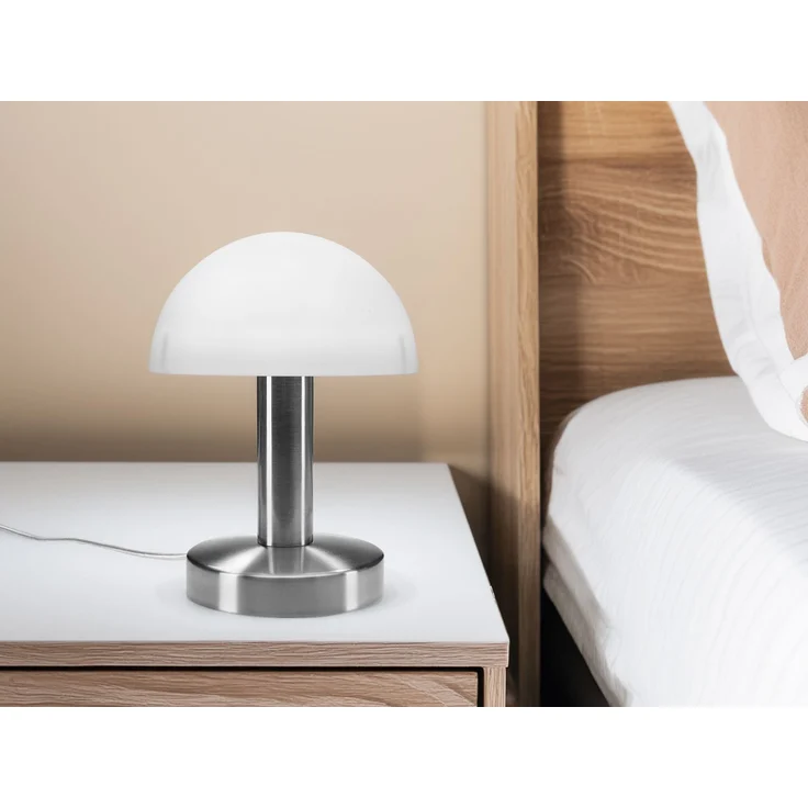 Kleine LED Tischlampe WARIN mit Touch Dimmer & Glasschirm Weiß, Höhe 21cm – Bild 5