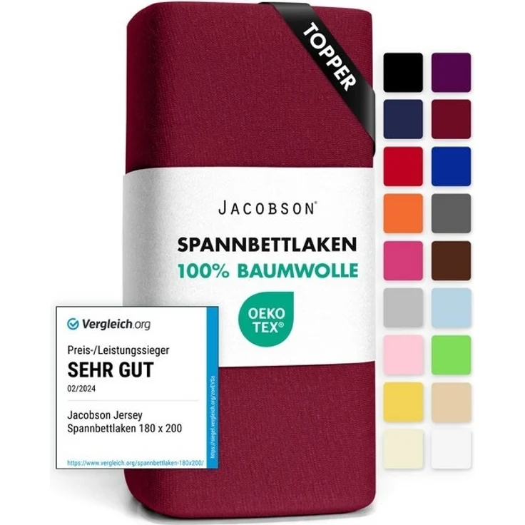 Jacobson Spannbettlaken TOPPER aus 100% Baumwolle, Jersey Bettlaken 160 g/m², Spannbetttuch mit Gummizug, OEKO-TEX®, pflegeleicht, viele Farben – Bild 4