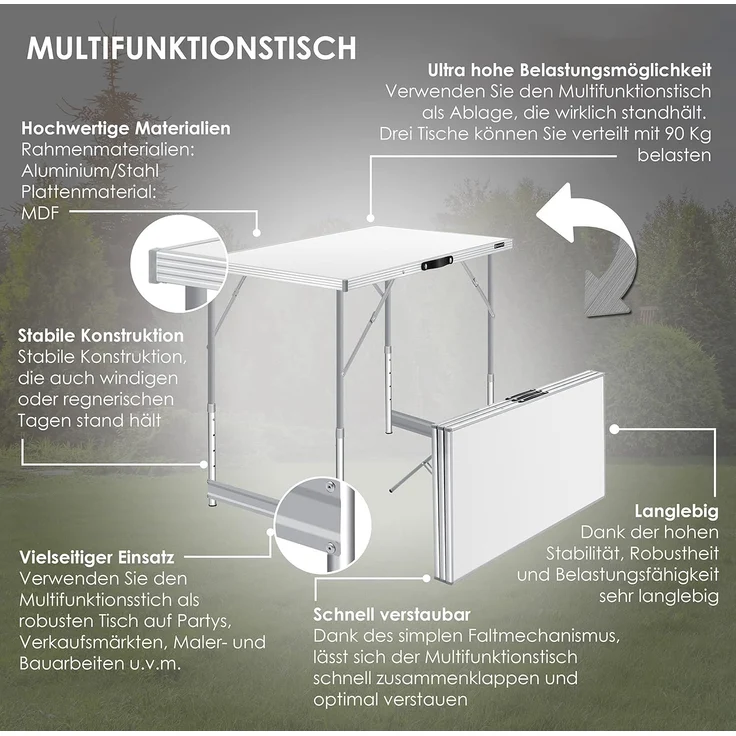 KESSER® Multifunktionstisch Profi 3- teilig, 100x60 cm, Tapeziertisch 30kg Tragkraft je Tisch Mit Ausziehfunktion Klapptisch Flohmarktisch Beistelltisch Mehrzwecktisch Campingtisch höhenverstellbar – Bild 3