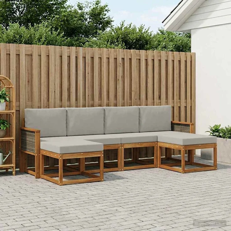 vidaXL Outdoor-Sofagarnitur 6 stk. Natürlich und Hellgrau Polyester 3385427 – Bild 1