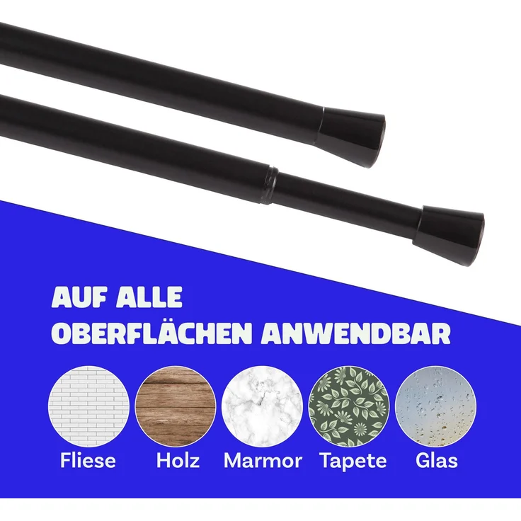 Verstellbare Vorhangstange - Spannstange zum Klemmen Schwarz Ø10/13 mm 60-90 cm – Bild 4