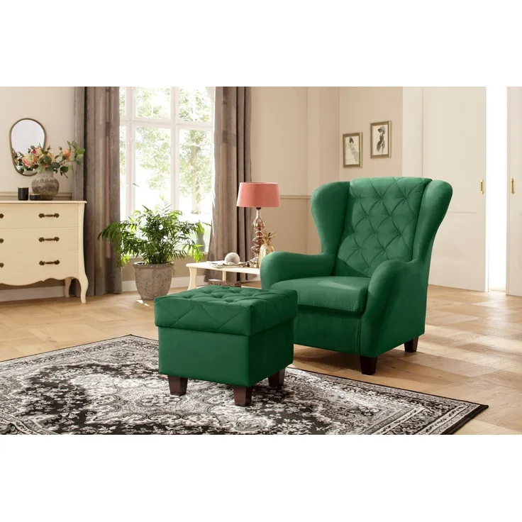 Home affaire Ohrensessel Alexandra, incl. Hocker, mit Steppung, in vielen Farben